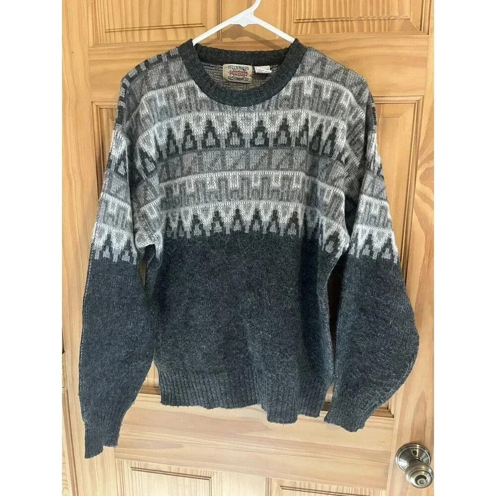 Vintage Unisex Wool Blend Sweater Aztec Tribal Santa Fe Medium 80s 90s Oversized